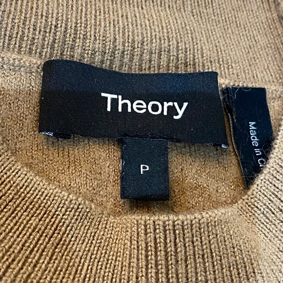 Theory Sweater Wool Blend Tunic High Low Tan Brown Women’s Size S Tight Knit - Picture 8 of 16